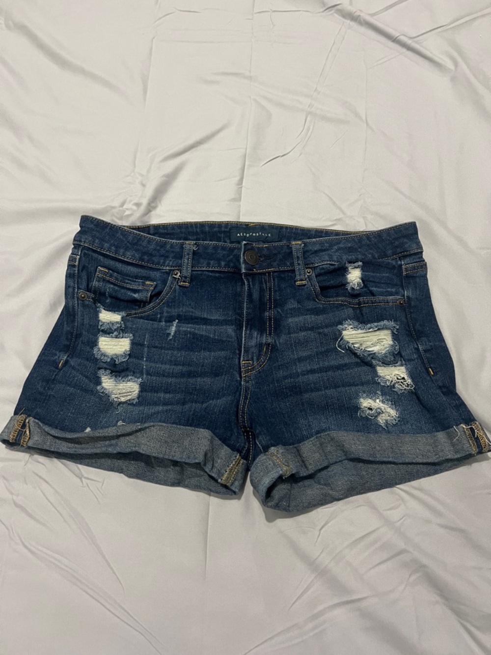 Aeropostale Dark Indigo Distressed Rolled Cuff Jean Shorts